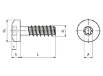 Dessin technique avec dimensions de EJOT DELTA PT® - Vis à tête bombée à six lobes internes Torx plus® / Autosert®