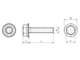Disegno tecnico con quote di Viti a testa esagonale con flangia dentellata interamente filettate