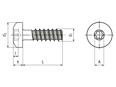 Technische Zeichnung mit Maßen von EJOT DELTA PT® - Linsenkopfschrauben mit Innensechsrund Torx plus® / Autosert®