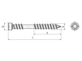 Dessin technique avec dimensions de SPAX® - Vis à tête cylindrique pour les terrasses en bois avec filetage de fixation et six lobes internes T-STAR plus avec pointe CUT