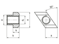 Dibujo técnico con dimensiones de Tuercas para ranuras en T romboide