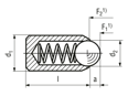 Dibujo técnico con dimensiones de HALDER EH 22080. - Posicionadores de presión con muelle sin collar bola templado muelle de presión normal