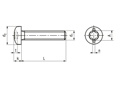 Dibujo técnico con dimensiones de Tornillos de cabeza cilíndrica redondeada con hueco hexalobular y ranura embutida totalmente roscados