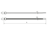 Technische Zeichnung mit Maßen von Panduit® Sta-Strap® - Kabelbinder einstellbar (bevor angezogen und abgeschnitten)