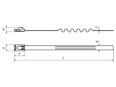 Technische Zeichnung mit Maßen von Panduit® Pan-Steel® Wave-Ty™ - Bandbefestigung mit Kugelblockierung