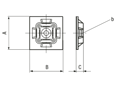 Dessin technique avec dimensions de Panduit® - Embases adhésives à 4 entrées pour attaches de câbles
