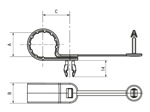 Disegno tecnico con quote di Panduit® Pan-Clamp™ - Morsetti a diametro fisso per carichi pesanti