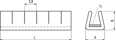 Technical drawing with dimensions of Panduit® - Grommet edging slotted wall for cable run with adhesive