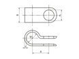 치수가 포함된 기술 도면: Fixed diameter cable clamps