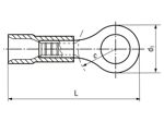Dibujo técnico con dimensiones de Panduit® Pan-Term® - Terminales de cable a presión tipo anillo con aislamiento PVC