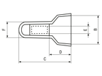 Dibujo técnico con dimensiones de Conector terminación preaislados PA 6.6 natural