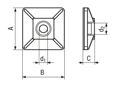 Dessin technique avec dimensions de Embases adhésives à 4 entrées pour attaches de câbles