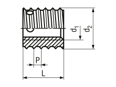 Dessin technique avec dimensions de Ensat® SB 307/308 - Douilles filetées autotaraudeuses avec trous de coupe, pour les métaux légers, thermo- et duroplastiques