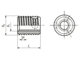 Dessin technique avec dimensions de Ensat® SBS 337/338 - Douilles filetées autotaraudeuses avec réservoir à copeaux, pour les métaux légers, thermo- et duroplastiques