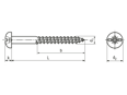 Dessin technique avec dimensions de Vis à bois à tête ronde à fente et empreinte cruciforme Pozidriv forme Z