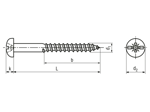 Technische Zeichnung mit Maßen von Halbrund-Holzschrauben mit Schlitz und Kreuzschlitz Pozidriv Form Z