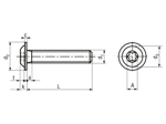 Dessin technique avec dimensions de Vis à tête bombée à embase à six lobes internes, entièrement filetées