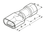 Dibujo técnico con dimensiones de BM - Terminales macho desconectables, totalmente preaislados en Nylon con manguito de cobre antivibración