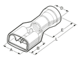 Technical drawing with dimensions of BM - Push-on terminals female with antivibration copper sleeve, fully PVC insulated