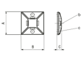 Dessin technique avec dimensions de Panduit® - Embases adhésives à 4 entrées pour attaches de câbles