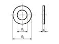 치수가 포함된 기술 도면: Special flat washers without chamfer, for screws up to property class 8.8