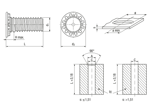 Dessin technique avec dimensions de PEM® FHS - Goujons filetés à sertir pour matériaux métalliques
