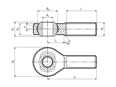 Technical drawing with dimensions of Durbal BEM - Rod ends with integral spherical plain bearing left hand thread