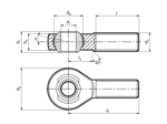 Dessin technique avec dimensions de Durbal BEM - Têtes de genouillère à haute performance avec palier lisse incorporé, filetage extérieur filetage à droite