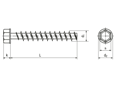 含尺寸的技術圖：SPAX® - 牙條 六角華司頭