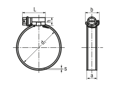 含尺寸的技術圖：MIKALOR ASFA-L - 可調式軟管夾 用於中壓力