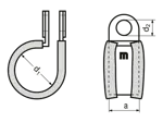 Disegno tecnico con quote di MIKALOR P-Clip - Collare con profilo in gomma nero per bassa pressione