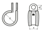 Technical drawing with dimensions of MIKALOR P-Clip - Rubber-lined connecting clamps for low pressure