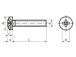 Dibujo técnico con dimensiones de Tornillos con cabeza cilíndrica redondeada y hueco cruciforme Pozidriv forma Z