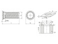 Technical drawing with dimensions of PEM® FH4 - Self-clinching threaded studs for stainless steel and metallic materials
