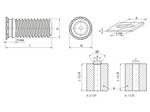 Technische Zeichnung mit Maßen von PEM® FHLS - Einpressgewindebolzen für metallische Werkstoffe