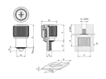 Technical drawing with dimensions of PEM® PF11 - Self-clinching captive panel screws with phillips pan head, for metallic materials