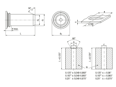 Technische Zeichnung mit Maßen von PEM® TPS - Einpressbolzen mit Zentriereinsatz Zollausführung, für metallische Werkstoffe