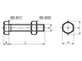 Technical drawing with dimensions of CLEFF - Set of SB bolts fully threaded for non-preloaded structural bolting assemblies