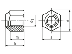 Dibujo técnico con dimensiones de Tuercas hexagonales autofrenantes forma alta con inserto de poliamida