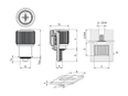 Technische Zeichnung mit Maßen von PEM® PF11M - Unverlierbare Einpressschrauben mit Schlitz und Kreuzschlitz Phillips Form H, mit MAThread® Gewinde, für metallische Werkstoffe
