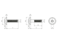 Dessin technique avec dimensions de EJOT ALtracs® Plus - Vis à tête bombée avec rondelle pressée à six lobes internes Torx plus® / Autosert®