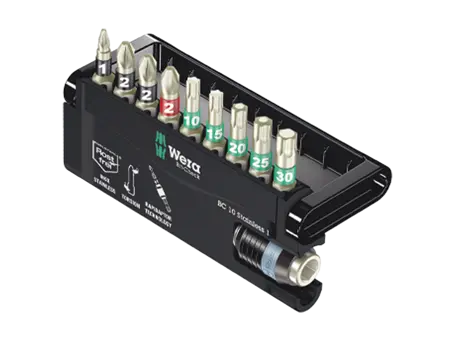 Image du produit de Wera Bit-Check 10 Stainless 1 TX PZ PH - Assortiment d'embouts de tournevis 1/4" pour vis à six lobes internes Torx®, Pozidriv, Phillips 25mm