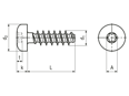 Dessin technique avec dimensions de EJOT PT® - Vis à tête bombée à six lobes internes Torx plus® / Autosert®