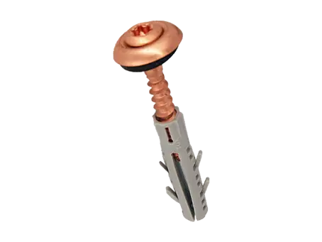 Image du produit de Vis pour façades à tête fraisée bombée à six lobes internes, cuvette et rondelle d'étanchéité avec cheville nylon prémontée