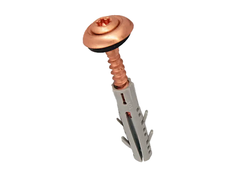 Image du produit de Vis pour façades à tête fraisée bombée à six lobes internes, cuvette et rondelle d'étanchéité avec cheville nylon prémontée