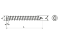 Dibujo técnico con dimensiones de Tornillos para marcos y cabeza cilindrica con hueco hexalobular