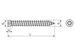 Dibujo técnico con dimensiones de Tornillos para marcos y cabeza cilindrica con hueco hexalobular