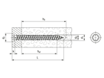 Dessin technique avec dimensions de Vis pour cadres à tête fraisée plate à six lobes internes