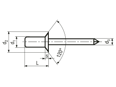 Technical drawing with dimensions of POP® AK...H - Sealing blind rivets IMEX countersunk head