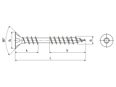 Dessin technique avec dimensions de SPAX® - Vis de pose à tête fraisée avec filetage de fixation et six lobes internes T-STAR plus avec pointe 4CUT